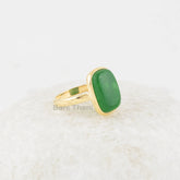 Silver Ring, Green Aventurine Cushion 10x14mm Sterling Silver Ring, 18k Gold Plated Ring, Green Aventurine Gemstone Ring For Wife